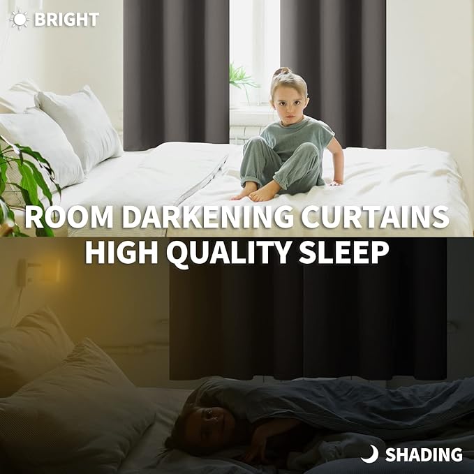 BGment Blackout Curtains for Bedroom - Grommet Thermal Insulated Room Darkening Curtains for Living Room, Set of 2 Panels (38 x 63 Inch, Grey)