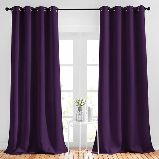NICETOWN Blackout 102 inch Curtains for Living Room, Grommet Thermal Insulated Room Darkening Curtains for Bedroom/Living Room, 2 Panels, W52 x L102, Royal Purple
