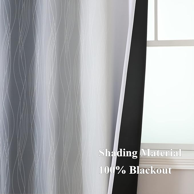 Estelar Textiler Grayish White and Grey Blackout Curtains for Living Room, Ombre Thermal Insulated Noise Reducing Blackout Drapes for Bedroom, Full Room Darkening Grommet Curtains, 52Wx63L, 2 Panels