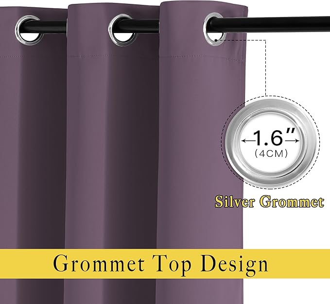 NICETOWN Plum Living Room Curtains 90 inches Long, Grommet Home Fashion Energy Saving Room Darkening Sound Dampening Window Treatments for Bedroom, 2 Panels, W52 x L90