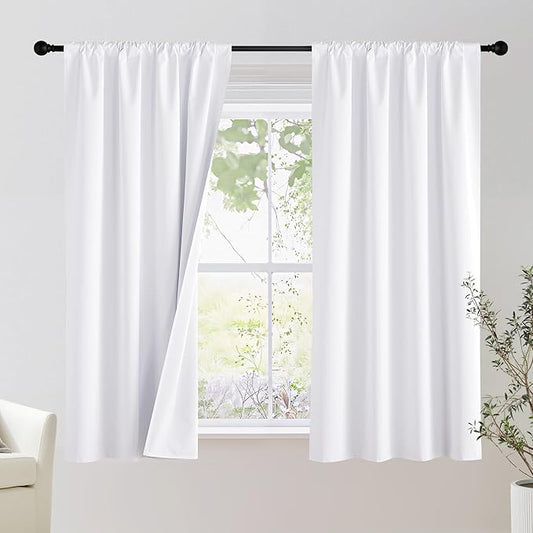 NICETOWN Bedroom 100% Blackout Curtains, 2 Panels, 42 by 48, Snow White, Window Treatment Rod Pocket Curtains/Drapes for Bedroom