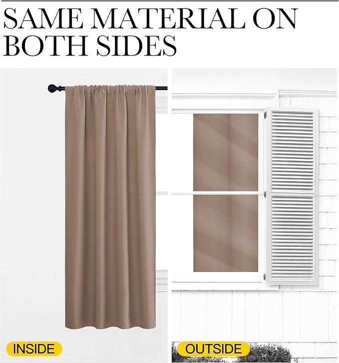 NICETOWN Kitchen Window Blackout Curtains - Window Treatment Thermal Insulated Rod Pocket Small Blackout Draperies/Drapes for Bedroom/Kitchen (Cappuccino, Set of 2, 34 inches Wide by 84 inches Long)
