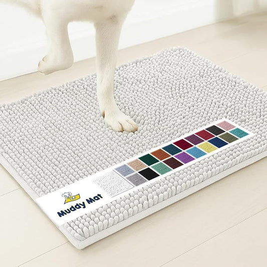 Muddy Mat® | Super Absorbent Door Mat Indoor, Microfiber Quick Dry Chenille Entryway Rug, Non-Slip Front Door Mat, Indoor Mats for Entryway, Machine Washable Pet Rug, White 30"x19"