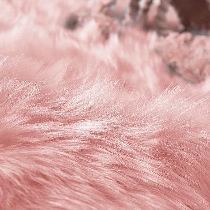 Goolela Pink Round Rug 6ft Circle Fluffy Fuzzy Furry Carpet for Girls Bedroom Faux Sheepskin Fur Plush Soft Washable