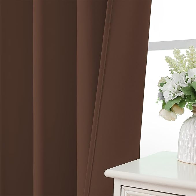 CUCRAF Brown Blackout Curtains 54 inch Length 2 Panels Set, Rod Pocket Room Darkening Drapes for Bedroom Living Room, Insulated Thermal Light Blocking Window Curtain (W52 x L54 Inch)