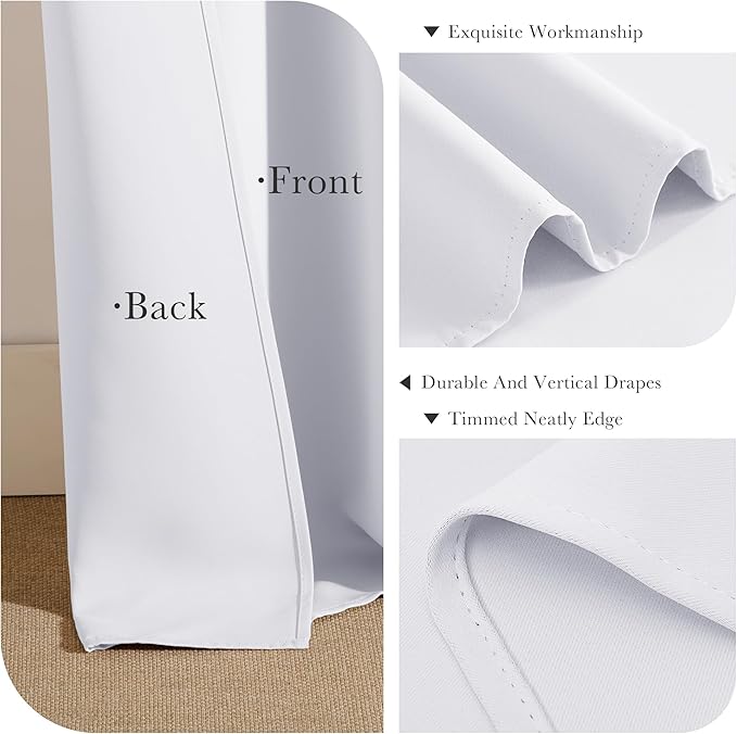 PONY DANCE White 50% Lighting Blocking Curtains for Kitchen, Short Non-See-Through Thermal Insulated Room Darkening Back Tab Small Drapes for Nursery Bedroom Window, W34 x L54, Pure White, 2 Panels