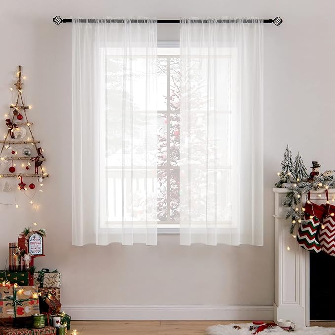 MIULEE Ivory Window Sheer Curtains for Bedroom Living Room Solid Elegant Net Drapes 2 Panels Width 38 x Length 45 Inches