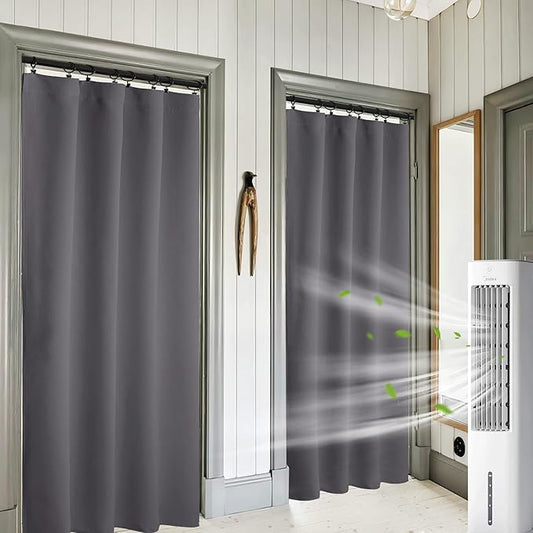 RYB HOME 2 Panels Blackout Doorway Curtains, Thermal Insulated Privacy Rod Pocket Easy Installation Drapes for Living Room Bedroom Dining Room, Width 34 by Length 80, Grey