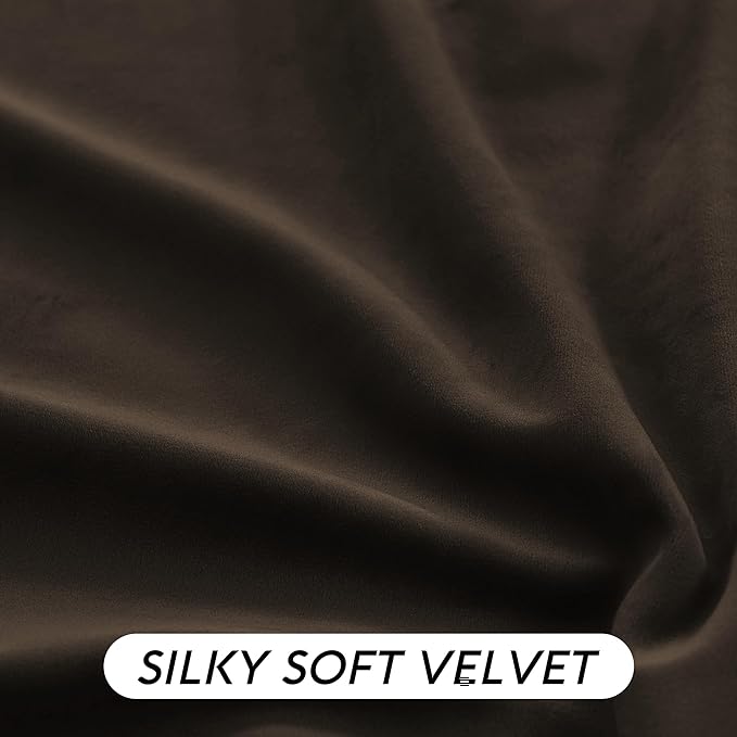 RYB HOME Brown Blackout Curtains 90 inches Long Velvet, Room Darkening Thermal Insulated Drapes with Hook Belt for Bedroom Home Theater, W 52 x L 90 inches, 2 Panels Set