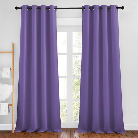 NICETOWN Blackout Curtains 90 inch Length - Triple Weave Energy Saving Sound Reducing Thermal Insulated Solid Grommet Blackout Drapes for Bedroom/Living Room (1 Pair, W46 x L90, Lilac Purple)