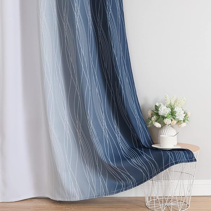 Estelar Textiler Navy Blue and Greyish White Blackout Curtains 84 Inches Long, Full Room Darkening Grommet Curtains for Bedroom,Thermal Insulated Ombre Blackout Drapes for Living Room,42Wx84L,2 Panels