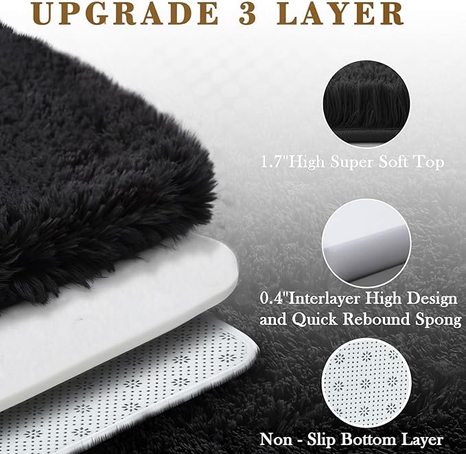 Black Rug Super Soft Shaggy 4x6 Feet Rugs for Bedroom, Fluffy Area Rug for Living Room Floor Rug, Fuzzy and Comfy Carpet Nursery Shag Rug for Kids Boys Room Decor(4 x 6, Black)