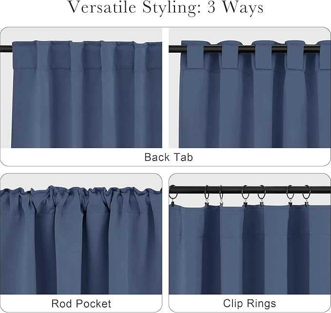 Pony Dance Blackout Curtains Thermal Insulated Window Treatment Panels Room Darkening Shade Drapes for Living Room Back Tab/Rod Pocket Bedroom Draperies, 55 x 68 Inch, Blue Haze, 2 Panels