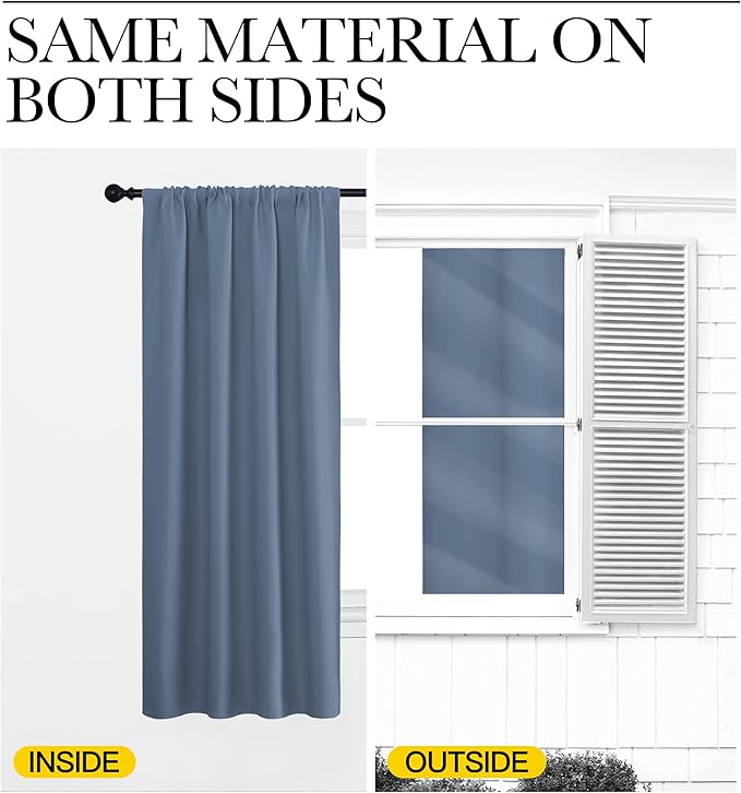 NICETOWN Blackout Curtains for Bedroom, Blackout Curtain Panels, Window Treatment Energy Saving Thermal Insulated Solid Rod Pocket Blackout Drapes/Draperies (Stone Blue, 1 Pair, 42 by 45-inch)
