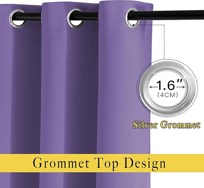 NICETOWN Half Window Curtains for Bedroom - Grommet Modern Thermal Insulated Blackout Window Treatments Sound Reducing for Nursery/Kitchen, Lilac Purple, W46 x L54, Set of 2