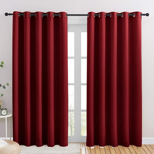 NICETOWN Christmas Burgundy Bedroom Curtains Blackout Draperies, Home Decorations Thermal Insulated Solid Grommet Blackout Drapes for Cafe (One Pair, 70 x 84-inch)