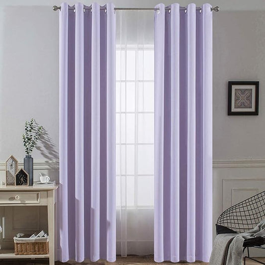 Yakamok Lilac Blackout Curtains 84 Inch Length Room Darkening Thermal Insulated Grommet Window Treatment Drapes Curtain for Bedroom Living Room 52" W x 84" L (Set of 2 Panels,Lavender)