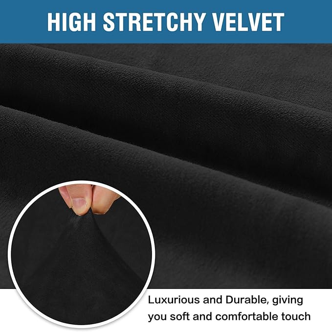 H.VERSAILTEX Stretch Velvet Sofa Covers Large Couch Covers Sofa Slipcovers with Non Slip Straps Underneath The Furniture, Feature Thick Comfy Rich Velour (XL Sofa, 98"-105", Black)