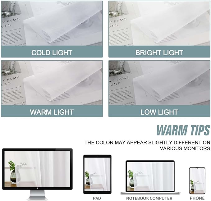 Extra Wide White Sheer Curtains for Windows 108 inches Long, Lightweight Light Filtering Soft Drapes for Living Room Bedroom, Dual Rod Pocket Sheer Curtains, 2x59Wx108L inches, 9FT, 2PCS