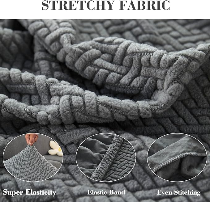 Sofa Covers Couch Covers for Sofa Pet Friendly Couch Cushion Covers Universal Sofa Covers Washable Stretch Slipcovers for Sectional Sofa (Texture Gray, 2 Seats + Chaise Cover)