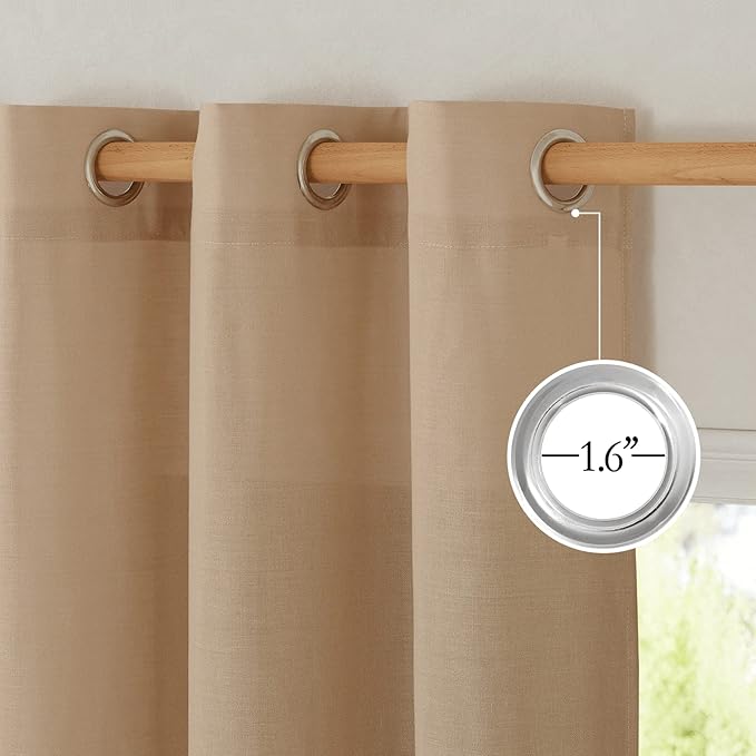 NICETOWN Camel Linen Doorway Curtains 80 inches Long, Grommet Thick Linen Weave Semi Sheer Window Treatments Privacy Assured with Light Filtering for Bedroom/Side Door, W34 x L80