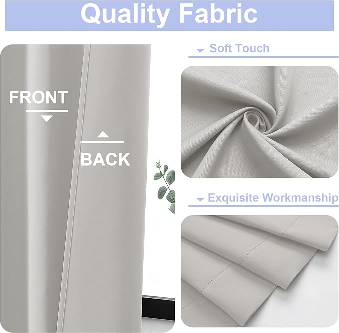 Simplebrand Ava Natural Blackout Curtains for Bedroom 96 Inches Long 2 Panels, Solid Thermal Insulated, Energy Saving Living Room Window Treatment Curtains Blackout Drapes, W40 x L96 Inch, Natural