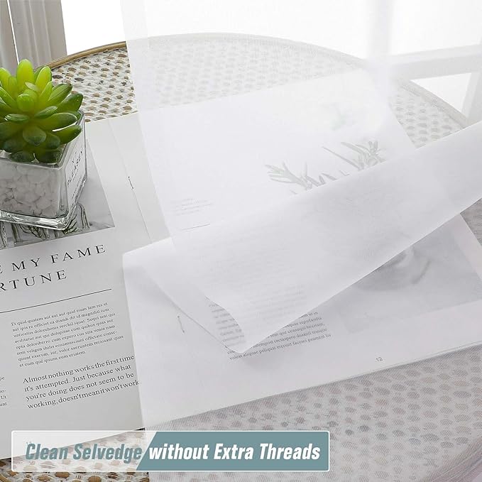 Extra Wide White Sheer Curtains 90 Inches Long 2 Panels, Light Filtering Lightweight Solid Sheer Curtains for Bedroom Living Room, Window Voile Sheer Drapes, Dual Rod Pocket, 2x59Wx90L Inches
