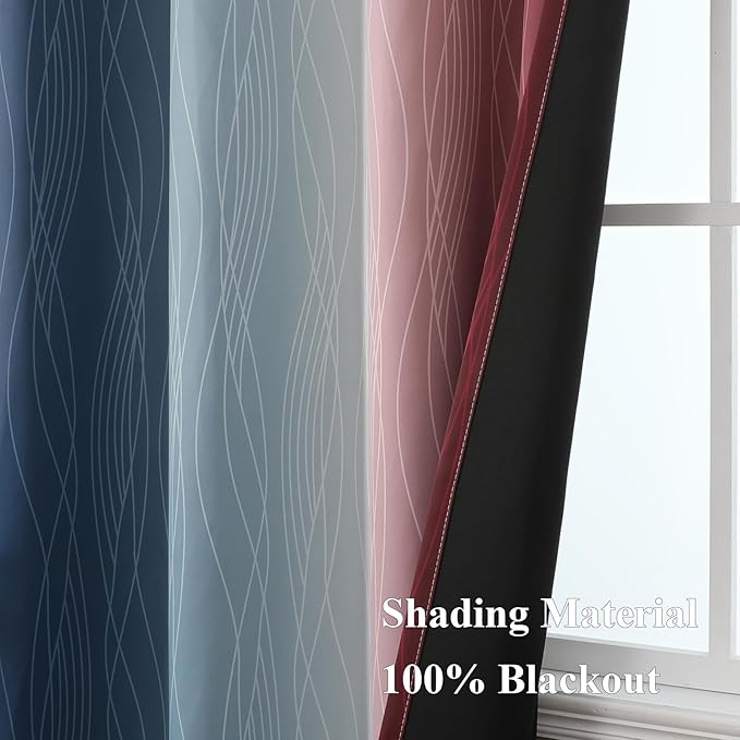 Estelar Textiler Navy Blue and Burgundy Red Ombre Blackout Curtains 96 Inch Length 2 Panels, Light Blocking Thermal Insulated Room Darkening Window Drapes for Bedroom/Living Room, 52x96 Inch