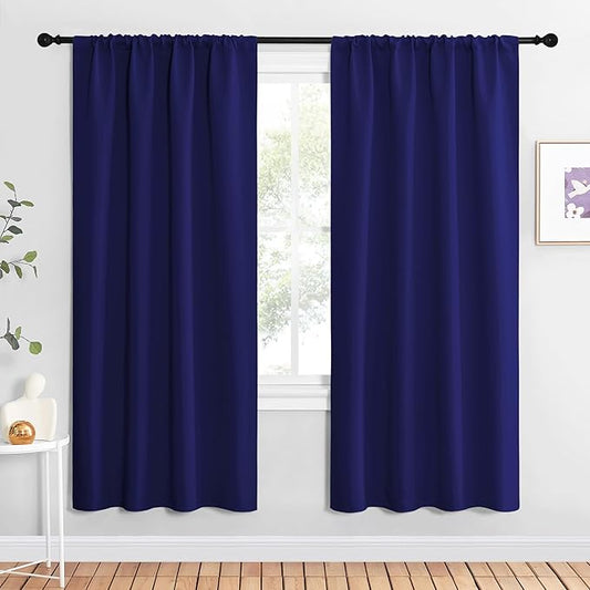 NICETOWN Blackout Curtains for Living Curtains, Navy Blue, 1 Pair, 34-inch W x 72-inch L, Home Decorations Thermal Insulated Solid Pole Top Blackout Drapes for Living Room