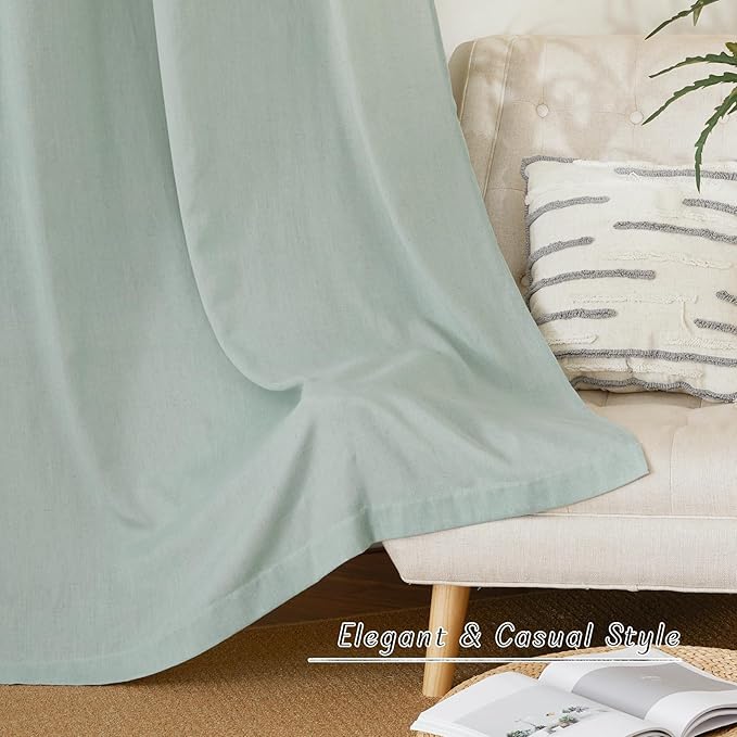 NICETOWN Linen Blend Kitchen Curtains 54 inches Long, Grommet Cafe Curtains & Drapes Privacy Added with Light Filtering Window Treatments for Nuersery, Sage Green, 2 Panels, W55 x L54
