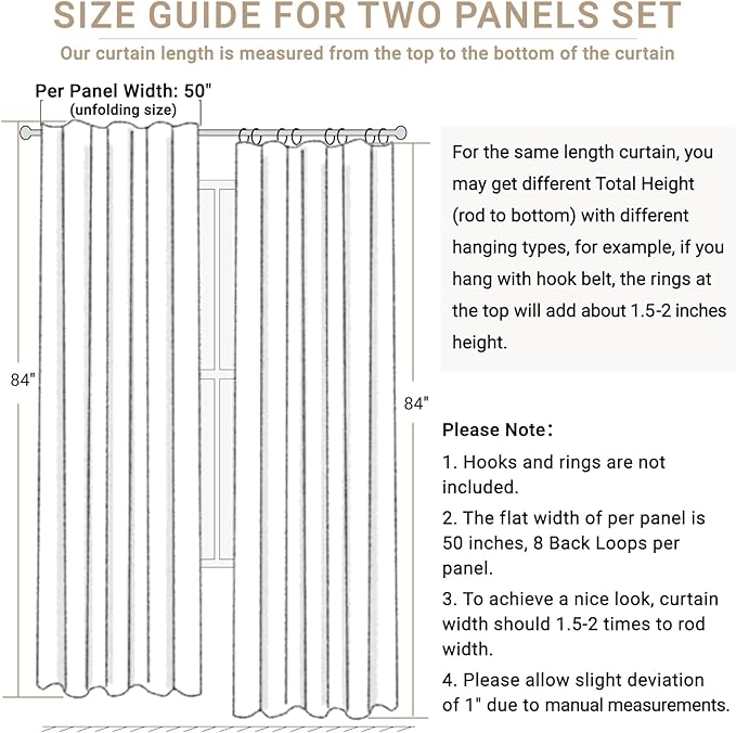 100% Blackout Shield Linen Blackout Curtains for Bedroom 63 Inches Long, Back Tab/Rod Pocket Living Room Drapes, Thermal Insulated Blackout Curtains 2 Panels Set, 50" W x 63" L, Faux Linen