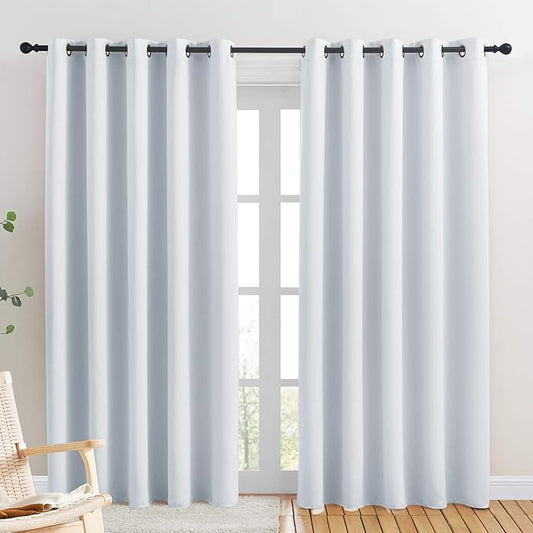 NICETOWN Room Darkening Curtain Panels for Bedroom -Easy Care Solid Thermal Insulated Grommet Room Darkening Draperies/Drapes (Greyish White, 2 Panels, W70" X L84")
