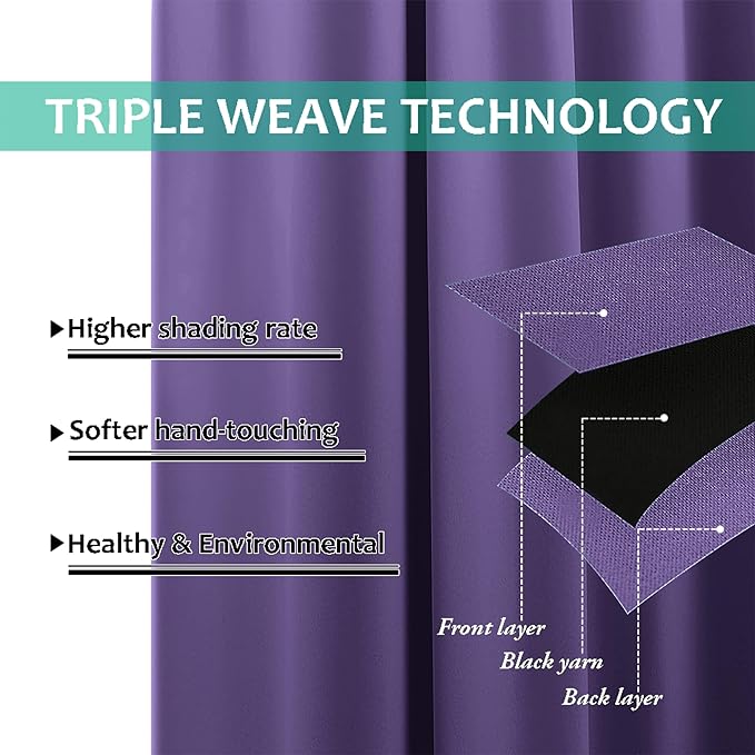 NICETOWN Blackout Curtains 80 inches Long, Full Light Blocking Drapes with Black Liner for Nursery, Thermal Insulated Draperies for Hall, Villa (Lilac Purple, 2 Pieces, 42" Wide Each Panel)