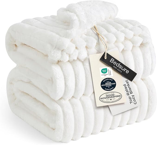 Bedsure GentleSoft Full Size Blanket for Bed - Cozy Soft Blankets for Women, Cute Large Fleece Throws for Girls, Off White, 84x90 Inches