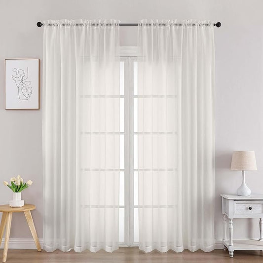 OVZME Ivory Sheer Curtains 78 Inches Long 2 Panels - Soft Light Filtering Window Sheer Panels for Living Room/Bedroom, Top Dual Rod Pocket, 1 Pair, Each 42Wx78L Inches