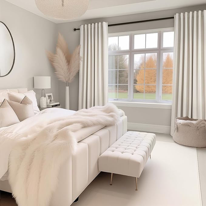 Topfinel 100 Inch Long Black Out Custom Drapery Panels, Cream White Blackout Off-White Curtains, Nursery Kids Heat Blocking Sound Block Tab Top Rod Pocket Curtains for Patio Bay Window Winter