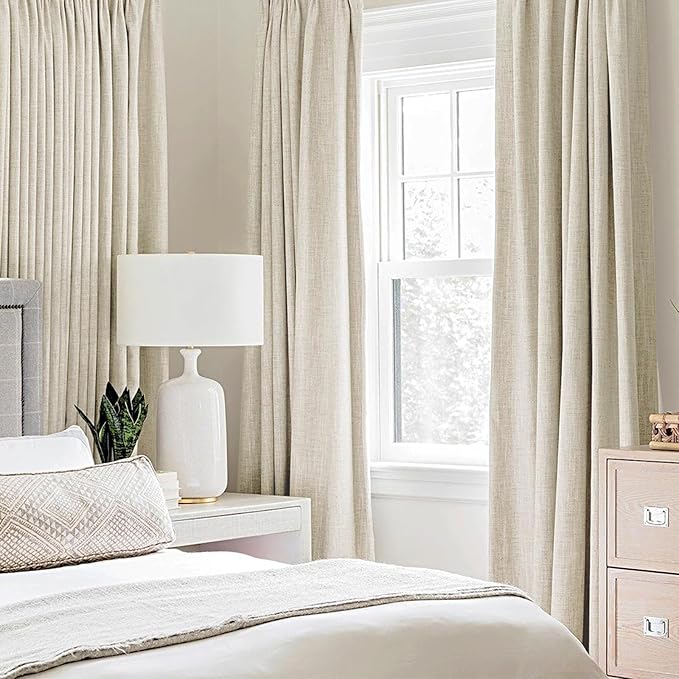 MIULEE 100% Blackout Linen Textured Curtains for Bedroom Solid Thermal Insulated Cream Grommet Room Darkening Curtains & Drapes Luxury Decor for Living Room Nursery 42 x 90 Inch (2 Panels)