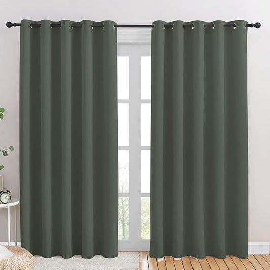 NICETOWN Room Darkening Draperies Window Curtain Panels, Thermal Insulated Grommet Room Darkening Curtains for Bedroom (Dark Mallard, 2 Panels, W70 x L84 -inch)