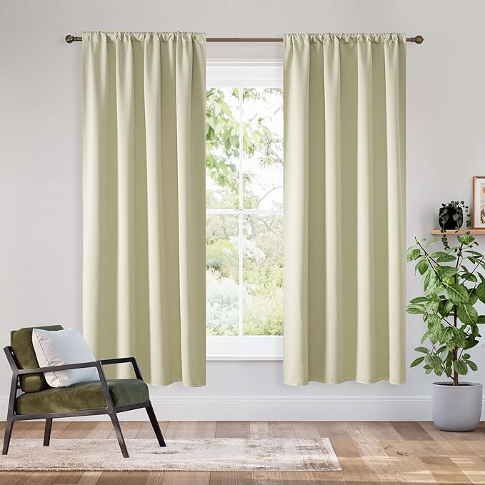 RYB HOME Bedroom Blackout Curtains 54 inches Long, 100% Blackout Thermal Insulated Noise Reducing Curtains for Living Room Nursury, 42 inches Wide by 54 inches Long, Beige