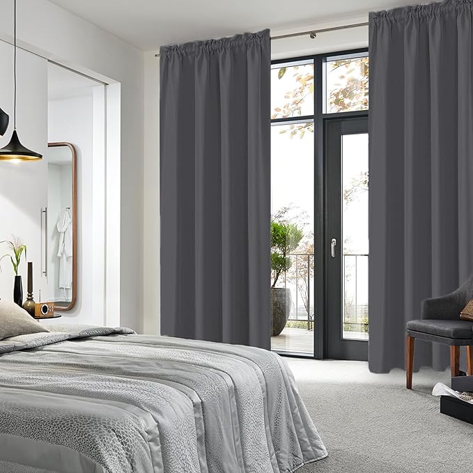 DWCN Dark Grey Blackout Curtains for Bedroom, Thermal Insulated Energy Saving Room Darkening Curtains for Living Room (W60 x L84 inch, Set of 2 Panels, Top of Rod Pocket)