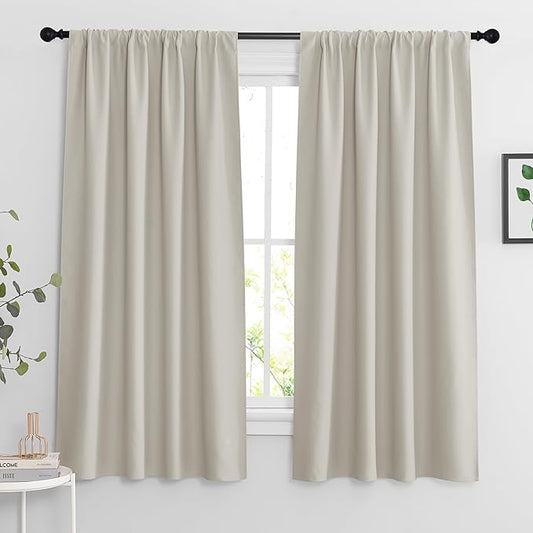 RYB HOME Curtains for Bedroom 84 inches Long 2 Panels Set, Privacy Thermal Insultaed Sunlignt Heat Blocking Drapes for Nursery Rental Room, Width 42 by Length 84, Natural