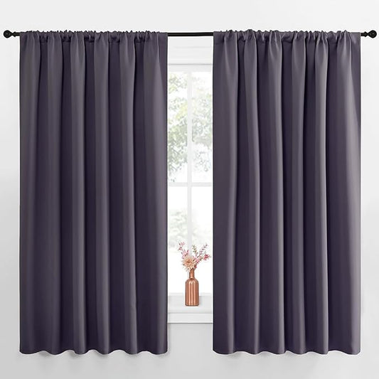 NICETOWN Blackout Curtains for Bedroom, Blackout Curtain Panels, Greyish Purple, 1 Pair, 70 by 63-inch, Window Treatment Energy Saving Thermal Insulated Solid Rod Pocket Blackout Drapes/Draperies