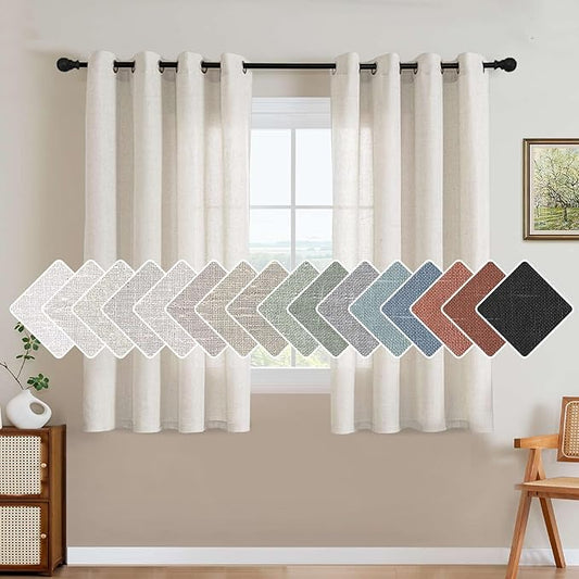 H.VERSAILTEX Elegant Natural Linen Blended Energy Efficient Light Filtering Linen Textured Curtains/Nickel Grommet Semi Sheer Window Treatments Panels/Drapes (Set of 2, Heathered Natural, 52" x 54")
