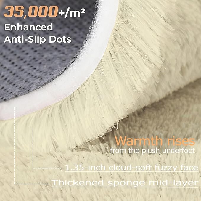8x10 Area Rugs Cream White: Fluffy Shag Soft Washable Rug Large Fuzzy Plush Indoor Carpet for Living Room Bedroom Nursery Playroom (Cream White, 8'x10')