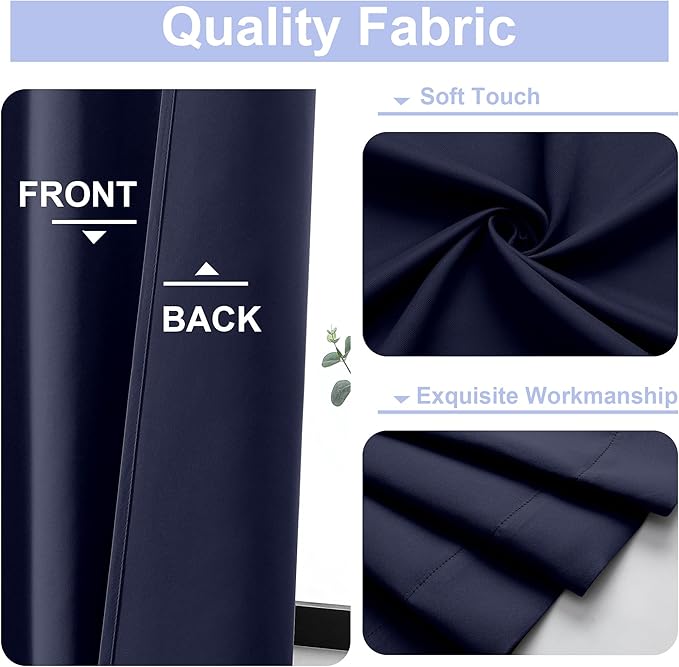 Simplebrand Ava Navy Blue Short 30 Inches Blackout Curtain 2 Panels Set, Half Window Rod Pocket Privacy Curtain Tiers for Kitchen, Curtains Blackout for Bathroom Shades, W30 x L30 Inch, Navy Blue