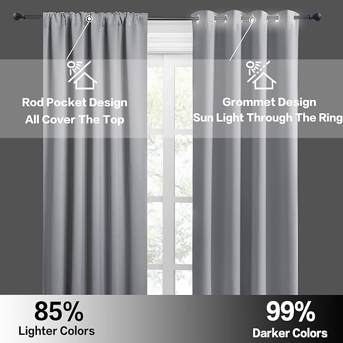 RYB HOME Extra Wide Blackout Curtains for Bedroom Living Room 63 inches Long, Thermal Insulated Privacy Drapes for Nursery Home Theater Dining Room, Width 62 by Length 63, Silver Grey, 2 Panels