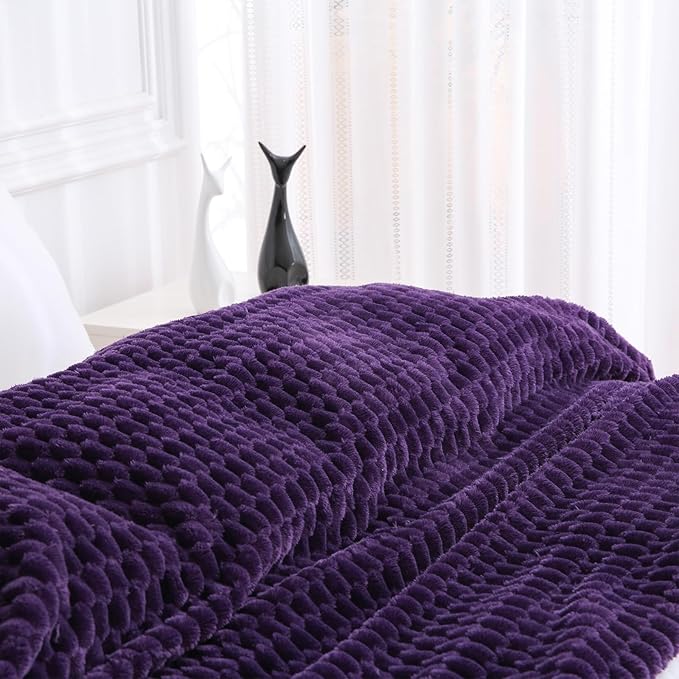 Puncuntex Deep Purple Throw Blanket 60"×80" inches Fuzzy 3D Jacquard Decorative Flannel Fleece Super Soft Plush Cozy Blanket for Couch Sofa Chair Lightweight