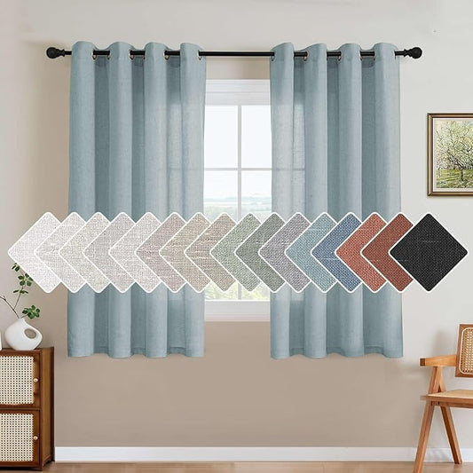 H.VERSAILTEX Living Room Linen Curtains - Semi Sheer, Nickel Grommet, Energy Saving, Light Filtering Window Treatments - Cloud Blue, 2 Panels, 52 x 54 Inch