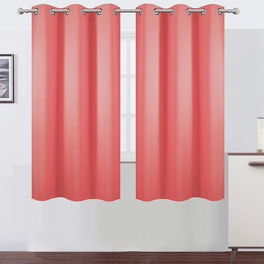 LEMOMO Coral Blackout Curtains 42 x 63 Inch Length/Set of 2 Curtain Panels/Thermal Insulated Room Darkening Blackout Curtains for Bedroom