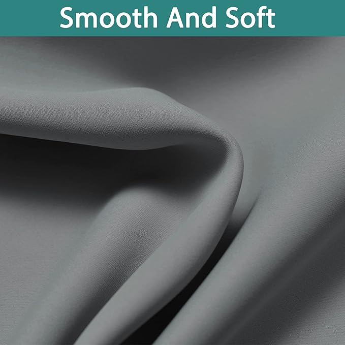 Yakamok 100% Grey Blackout Curtains for Bedroom, Light Blocking Thermal Insulated Noise Reducing Blackout Drapes for Living Room(62Wx63L, 2 Panels)